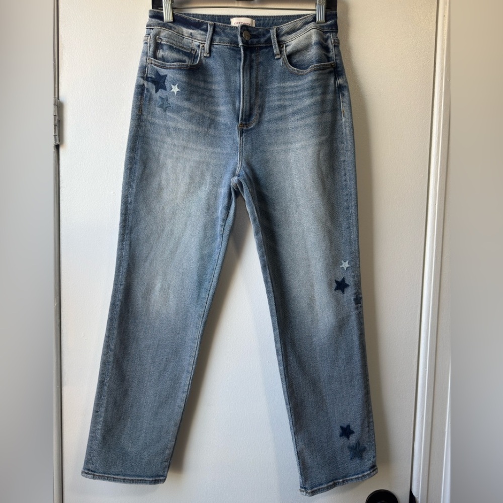 Driftwood Women's Meg Straight Crop Blue Star Embellished Jeans Sz 27 - Picture 3 of 12